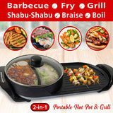 Brentwood 1200-Watt 2-Qt. 2-Sided Electric Hot Pot and 18-In. x 9-In. Korean BBQ Grill with Ceramic Nonstick Coating, Black