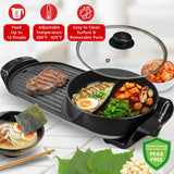 Brentwood 1200-Watt 2-Qt. 2-Sided Electric Hot Pot and 18-In. x 9-In. Korean BBQ Grill with Ceramic Nonstick Coating, Black