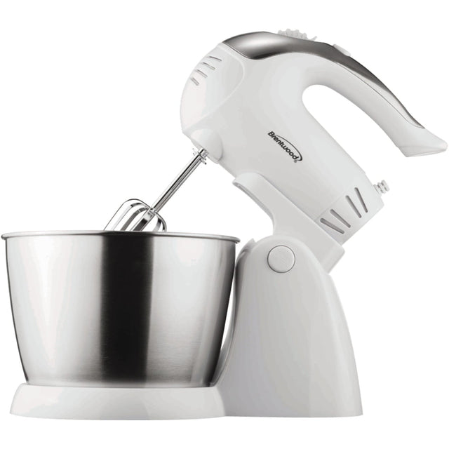 Brentwood 5-Speed + Turbo Electric Stand Mixer with Bowl, White