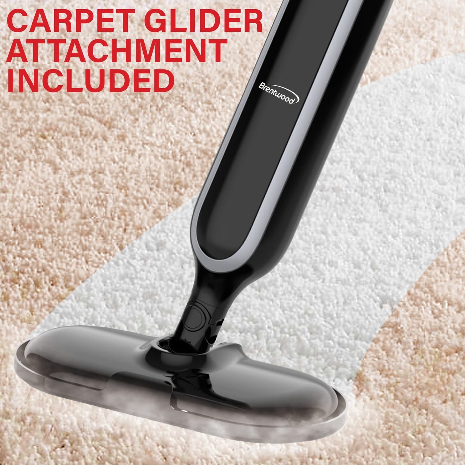 Brentwood 1100-Watt Hard-Floor Steam Mop for Tile and Wood with 3.59-Cup Water Tank, Carpet Glider, and 2 Mop Pads, STM-4000BK