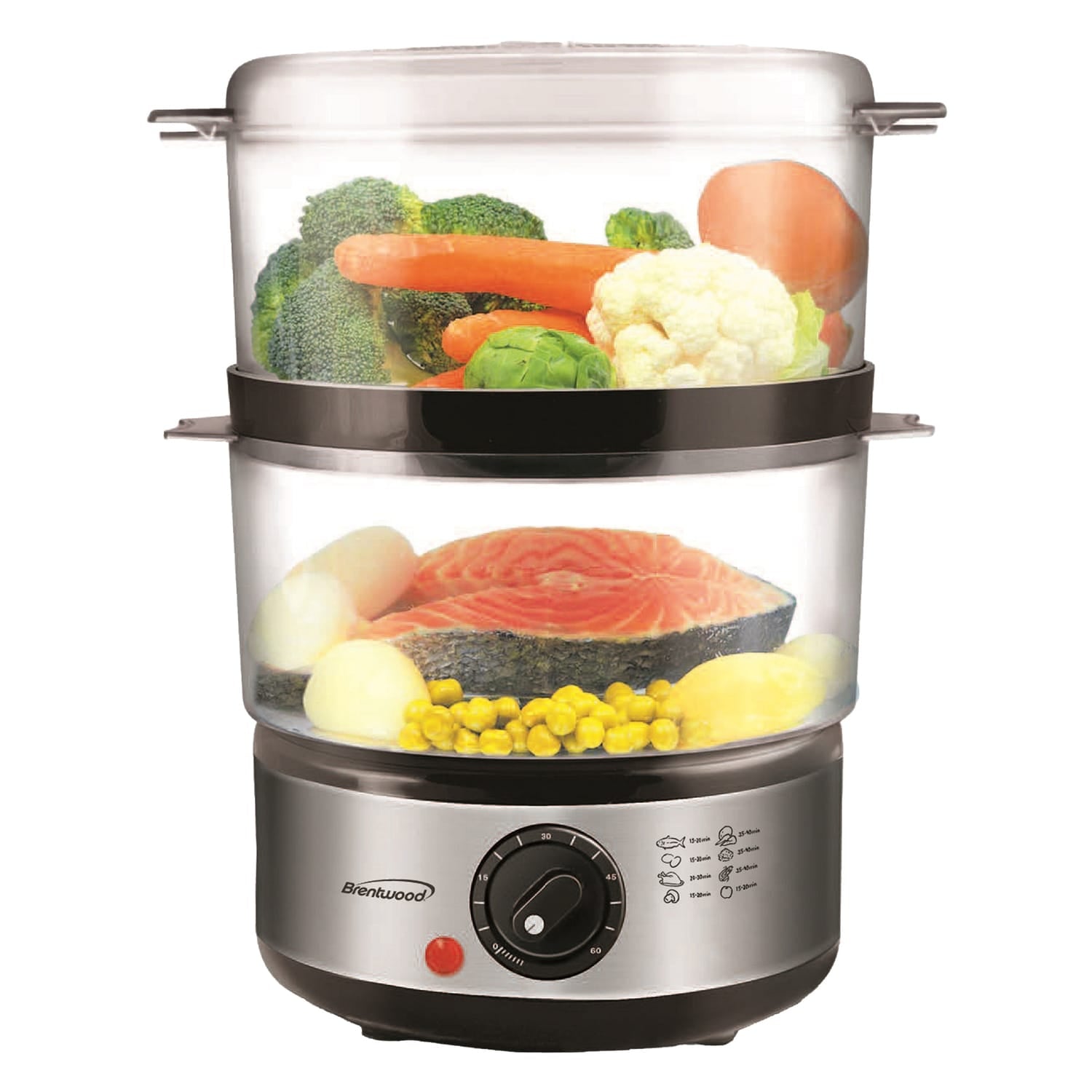 Brentwood 400-Watt 5-Qt. 2-Tier Electric Food Steamer with Steam Trays and Lid