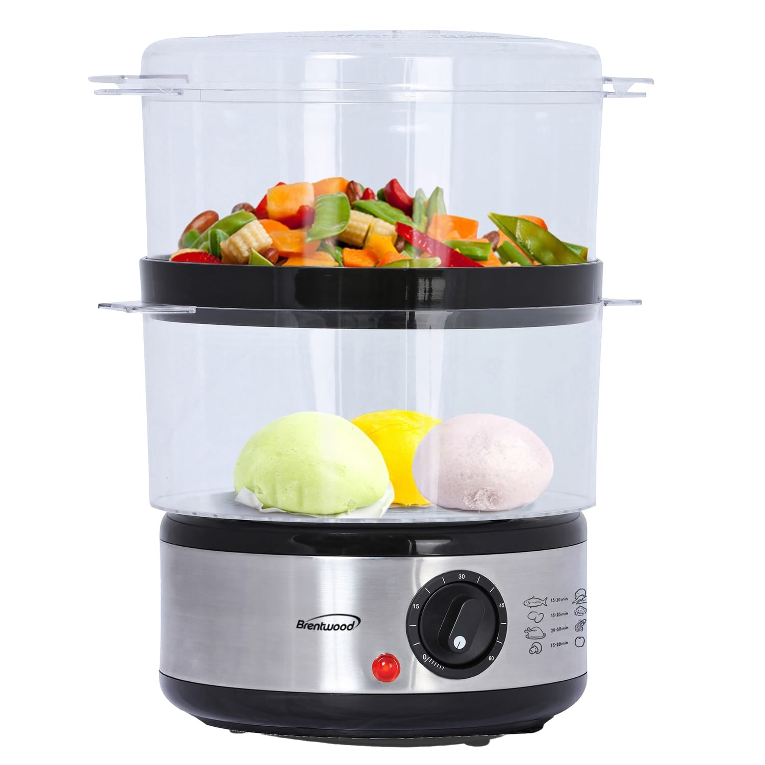 Brentwood 400-Watt 5-Qt. 2-Tier Electric Food Steamer with Steam Trays and Lid