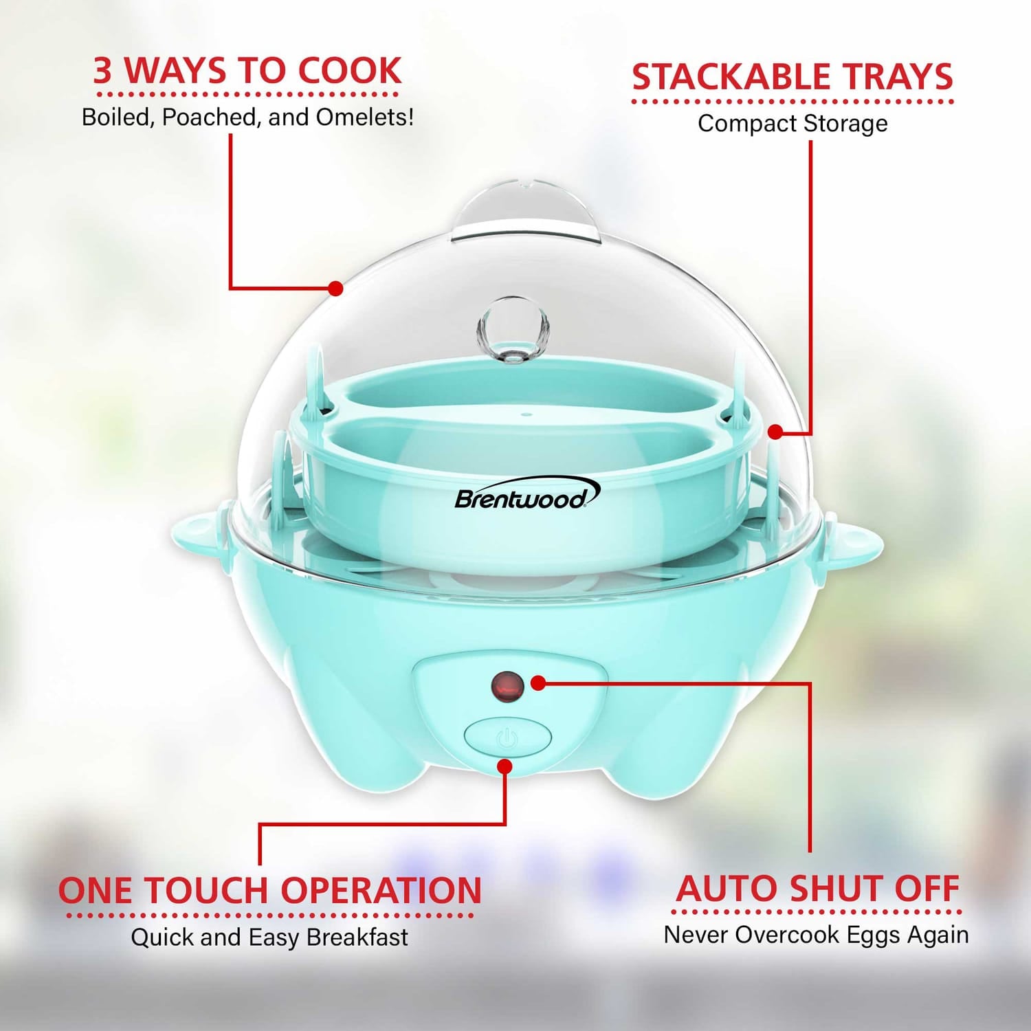Brentwood Electric Egg Cooker with Auto Shutoff, Blue