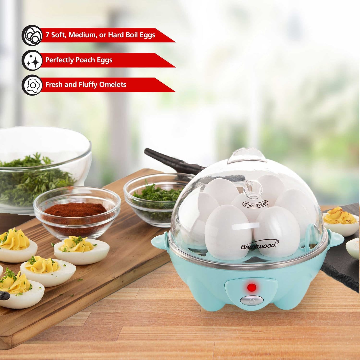 Brentwood Electric Egg Cooker with Auto Shutoff, Blue
