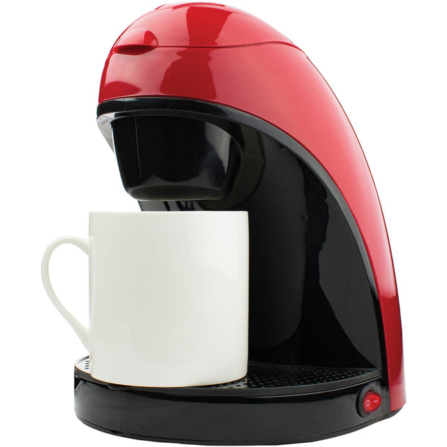 Brentwood Single-Serve Drip Coffee Maker with Ceramic Mug, Red