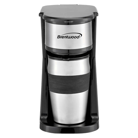 Brentwood 700-Watt Portable Single-Serve Coffee Maker with 14-Oz. Travel Mug