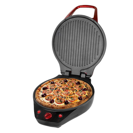 Brentwood TS-124R 1200-Watt 12-In. Non-Stick Pizza Maker and Grill with Timer, Red