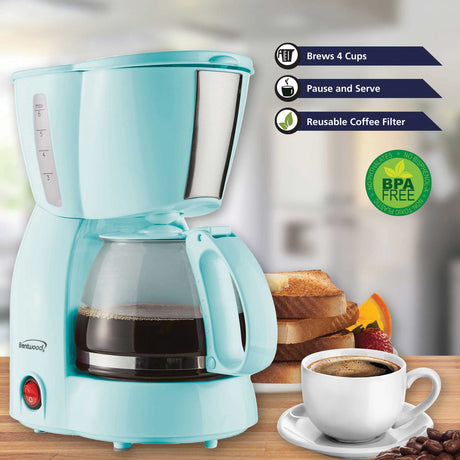Brentwood 650-Watt 4-Cup Coffee Maker, Blue