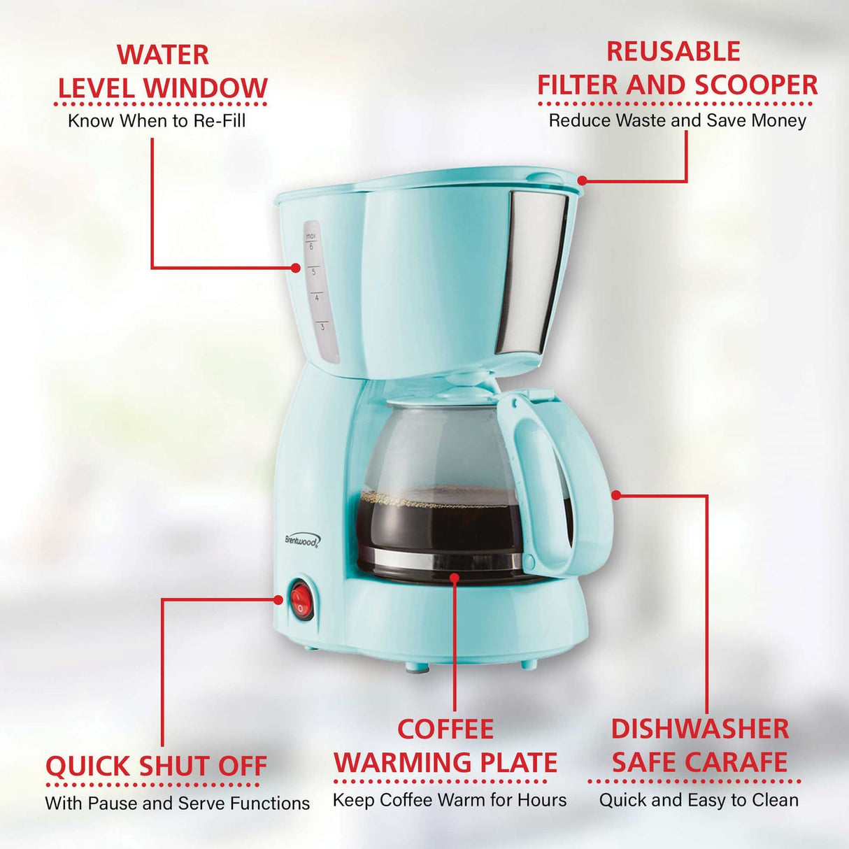 Brentwood 650-Watt 4-Cup Coffee Maker, Blue