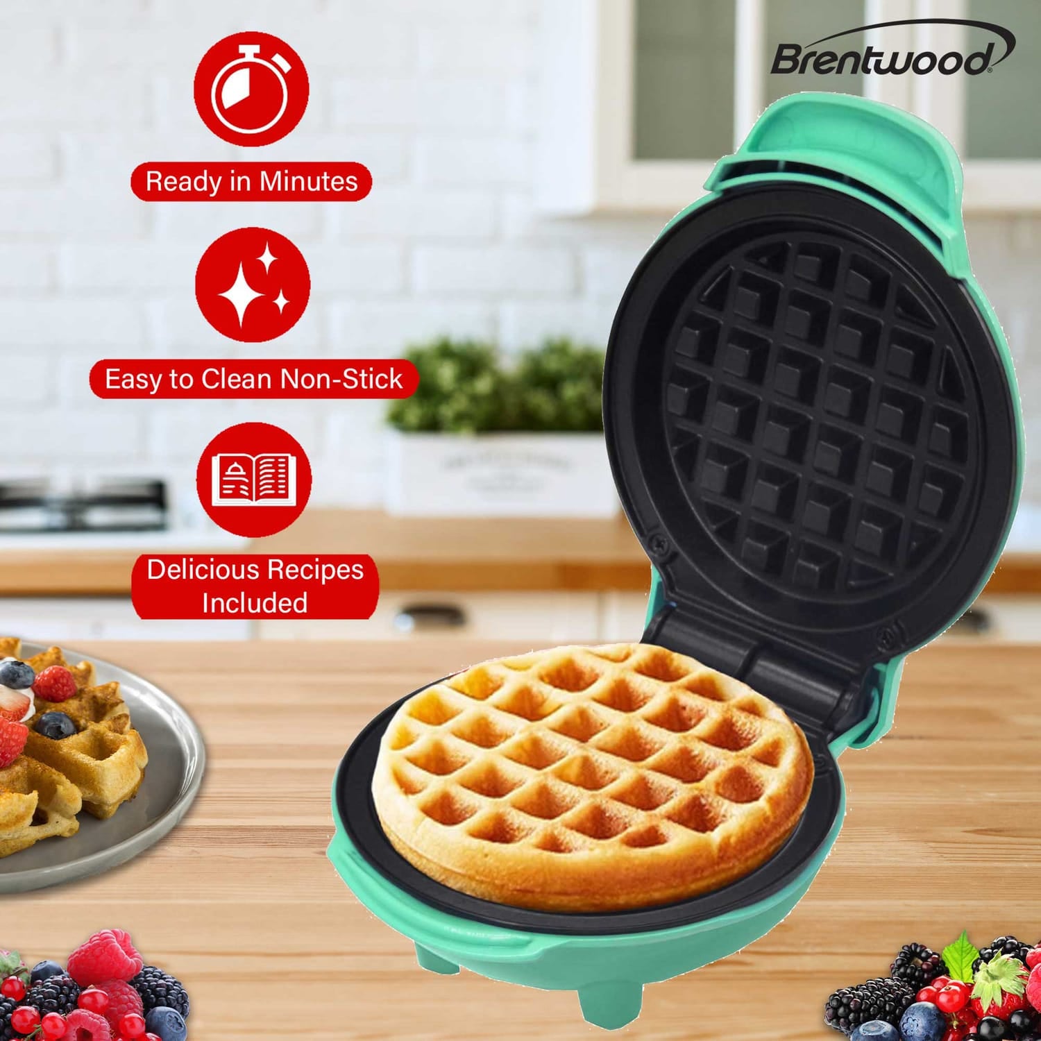 Brentwood 400-Watt 5-In. Non-Stick Mini Waffle Maker, Blue