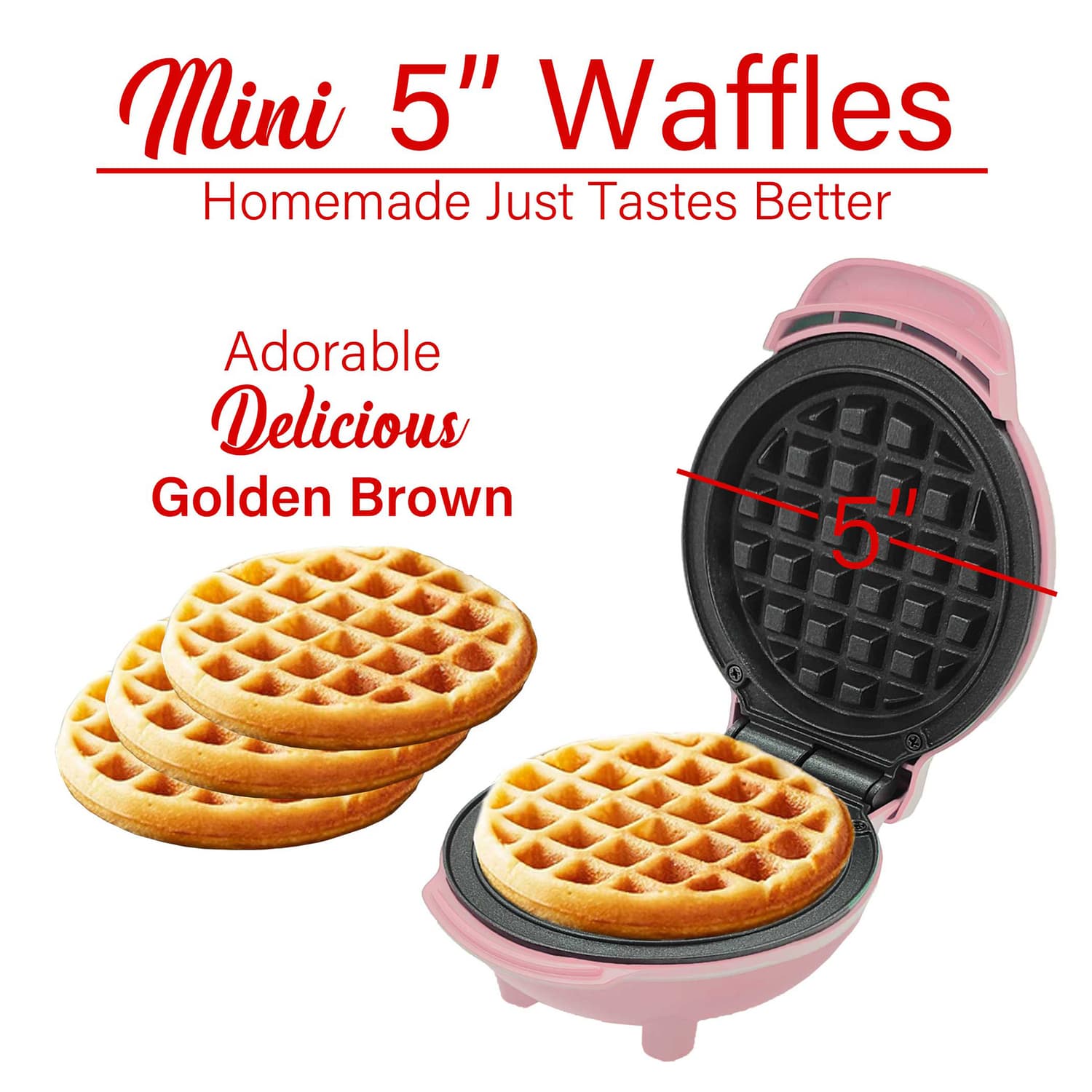 Brentwood 400-Watt 5-In. Nonstick Mini Waffle Maker, Pink