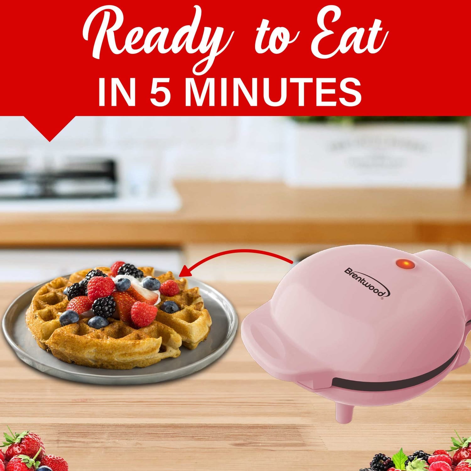 Brentwood 400-Watt 5-In. Nonstick Mini Waffle Maker, Pink