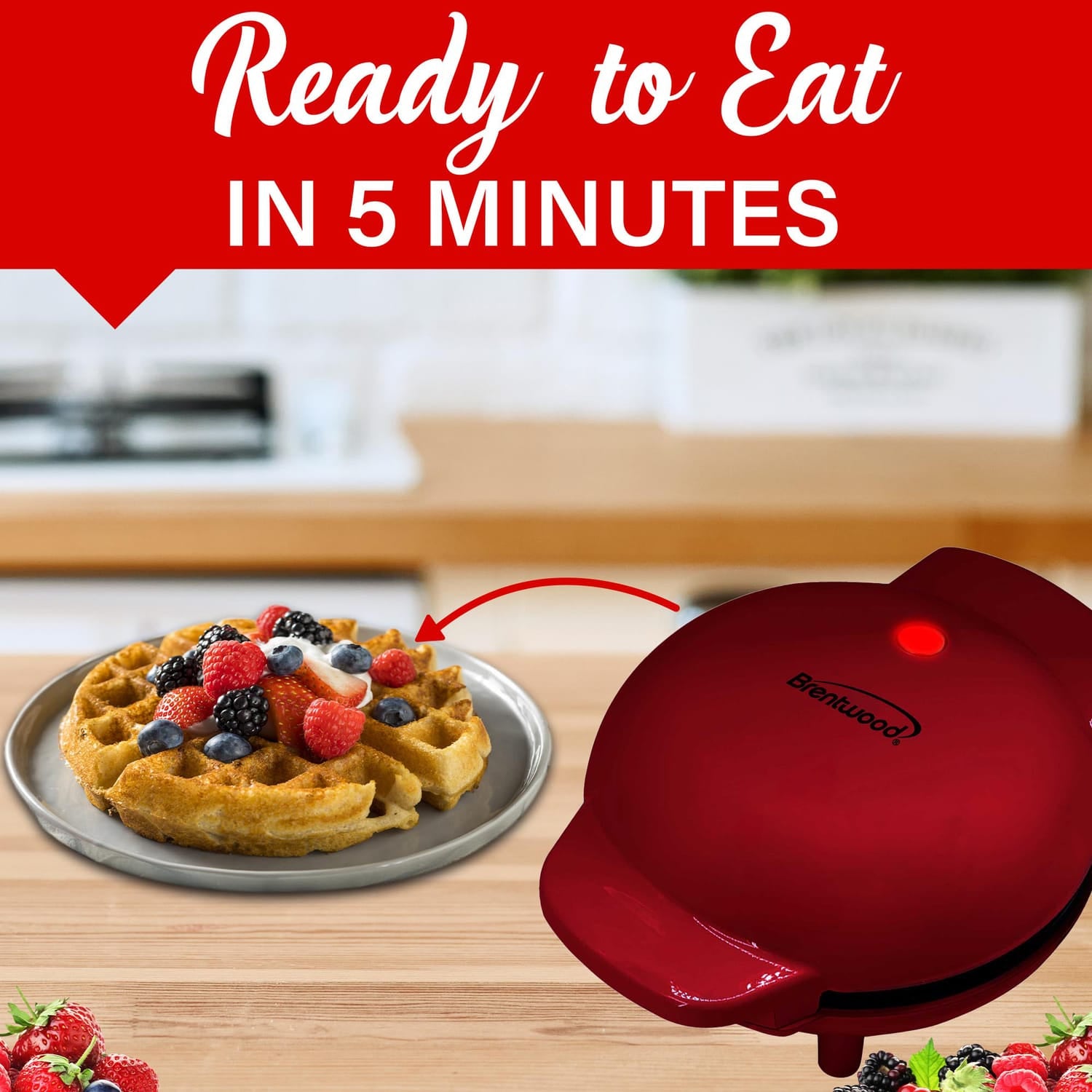 Brentwood 400-Watt 5-In. Non-Stick Mini Waffle Maker, Red