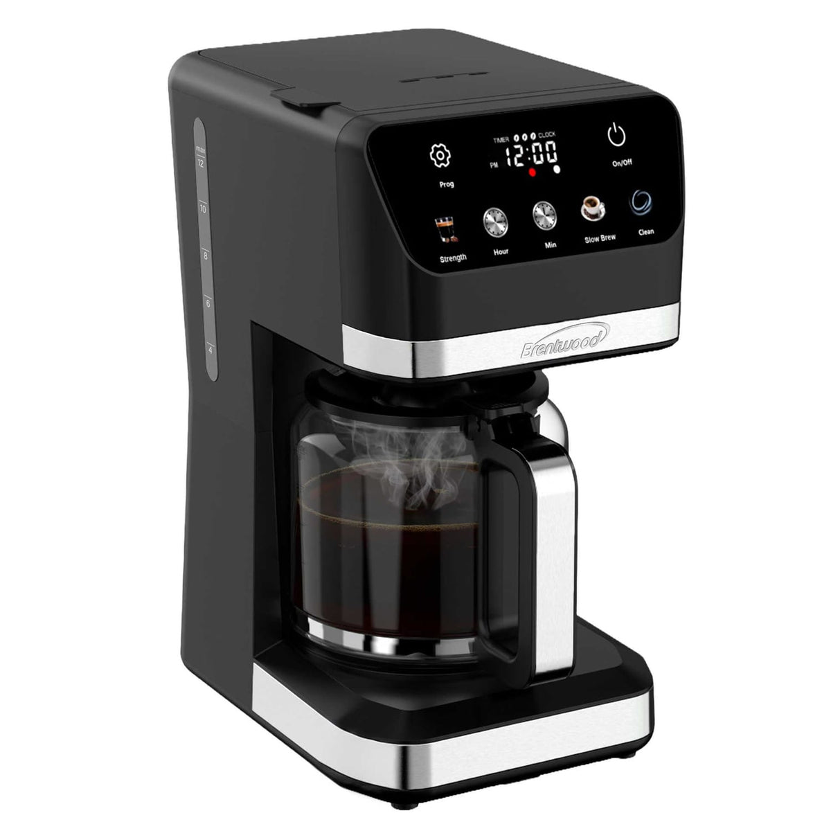 Brentwood 12-Cup 900-Watt Digital Drip Coffee Maker with Touch Display, Brew Strength Selector, and Slow Brew
