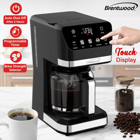 Brentwood 12-Cup 900-Watt Digital Drip Coffee Maker with Touch Display, Brew Strength Selector, and Slow Brew