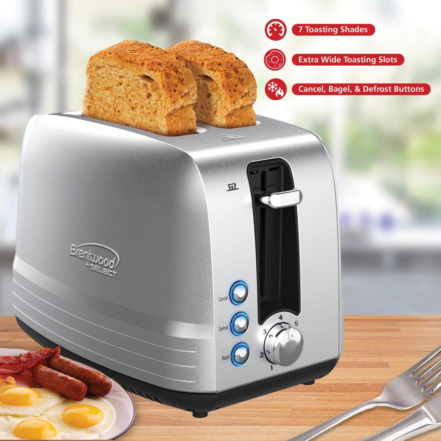 Brentwood Select 2-Slice 850-Watt Extra-Wide Slot Stainless Steel Toaster