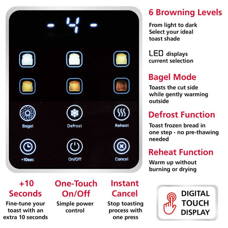 Brentwood 2-Slice 1100-Watt Touch-Screen Digital Toaster with Extra-Wide Slots, Stainless Steel