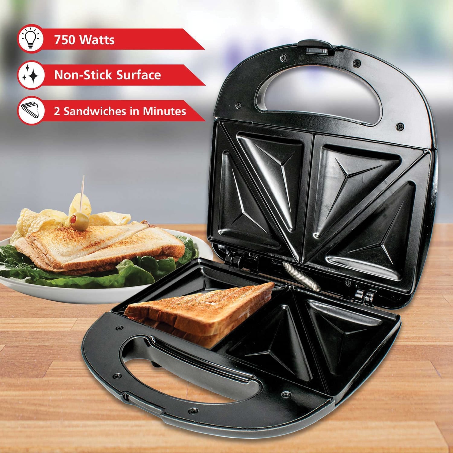 Brentwood Nonstick Compact Dual Sandwich Maker, Black