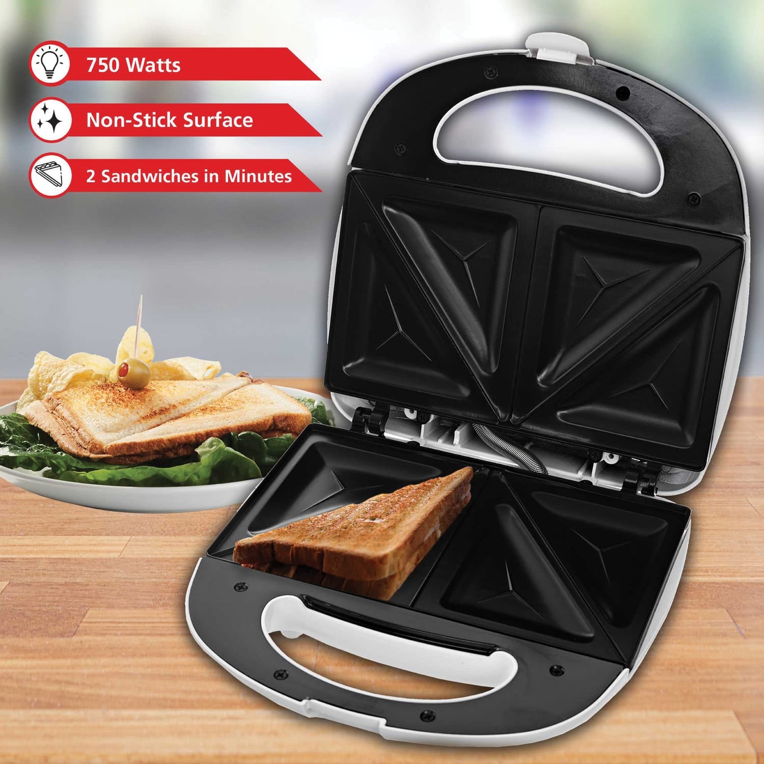 Brentwood Nonstick Compact Dual Sandwich Maker, White
