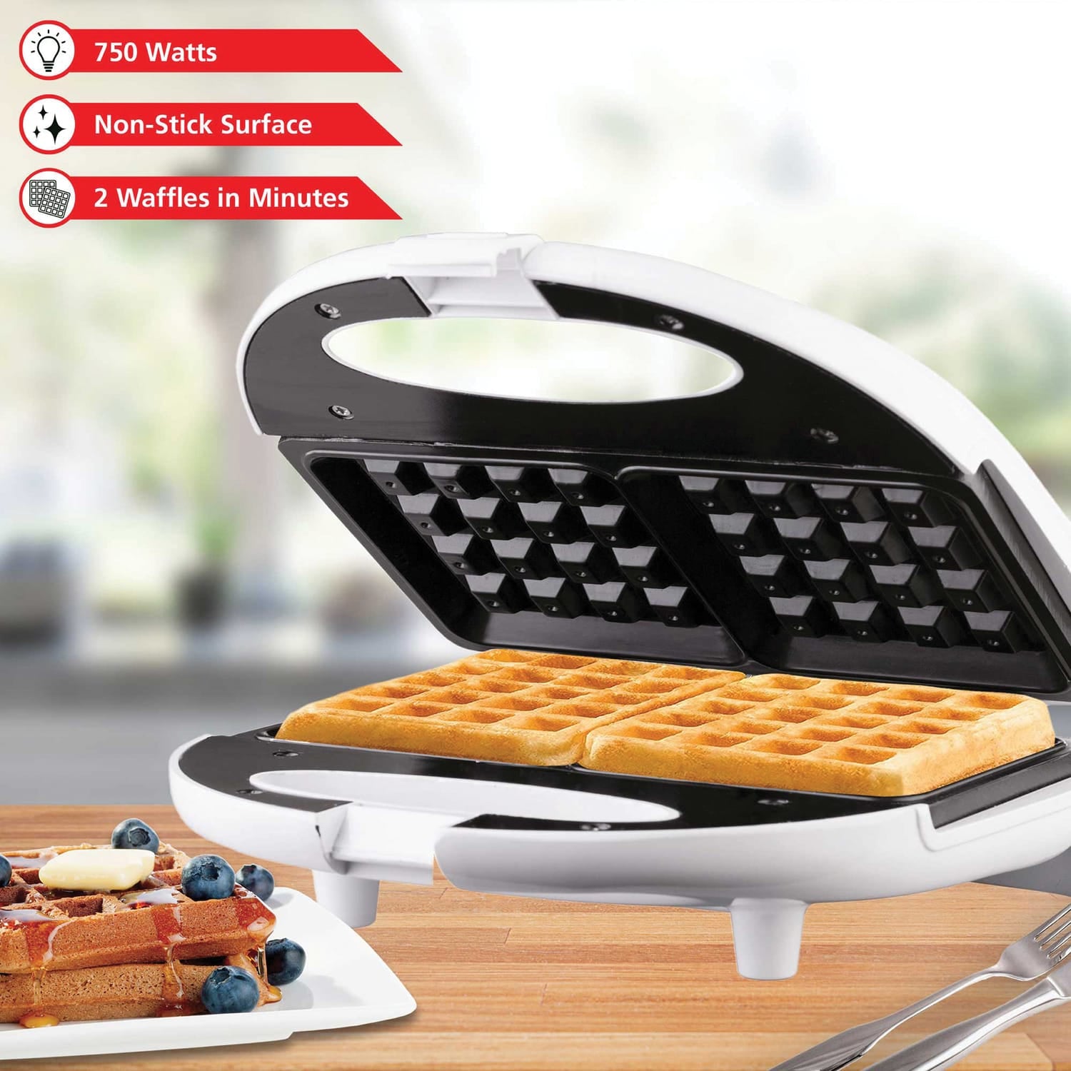 Brentwood Nonstick Dual Waffle Maker, White