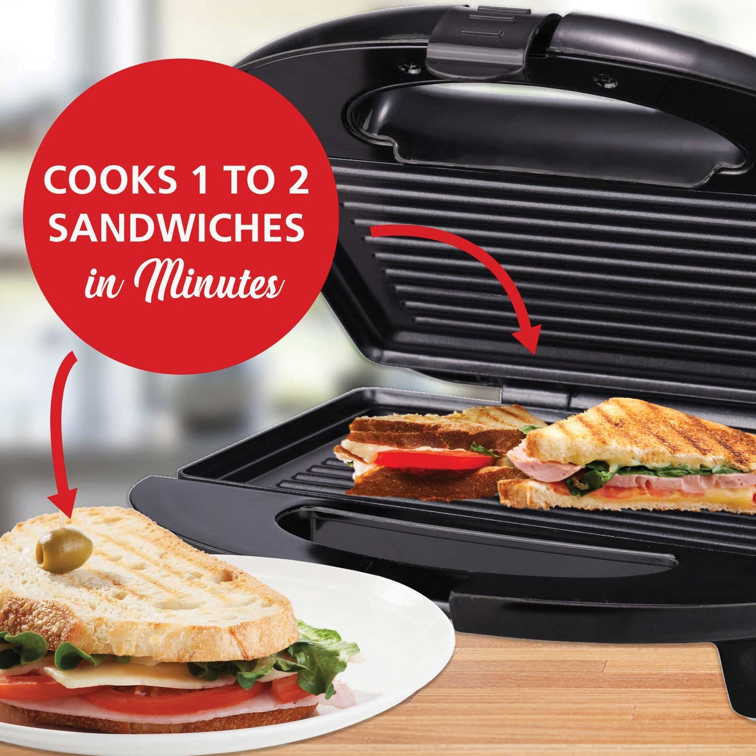 Brentwood Nonstick Panini Press & Sandwich Maker, Black
