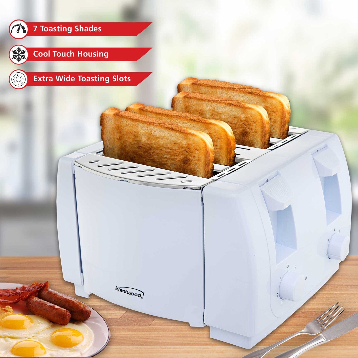 Brentwood Cool Touch 4-Slice Toaster, White