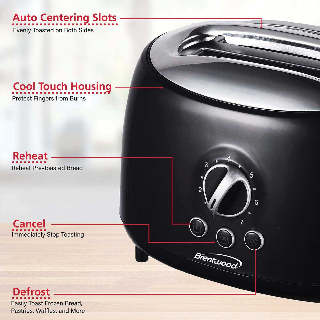 Brentwood Cool-Touch 2-Slice Retro Toaster with Extra-Wide Slots, Black