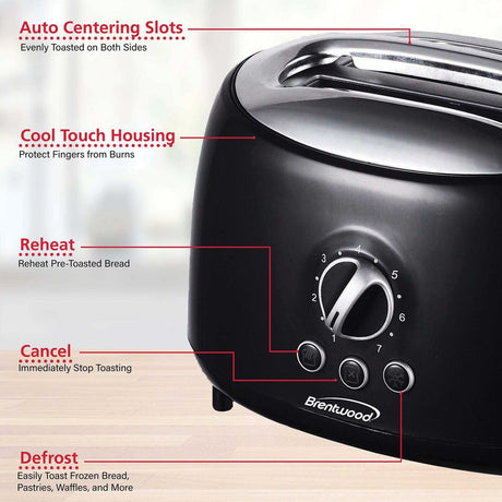 Brentwood Cool-Touch 2-Slice Retro Toaster with Extra-Wide Slots, Black