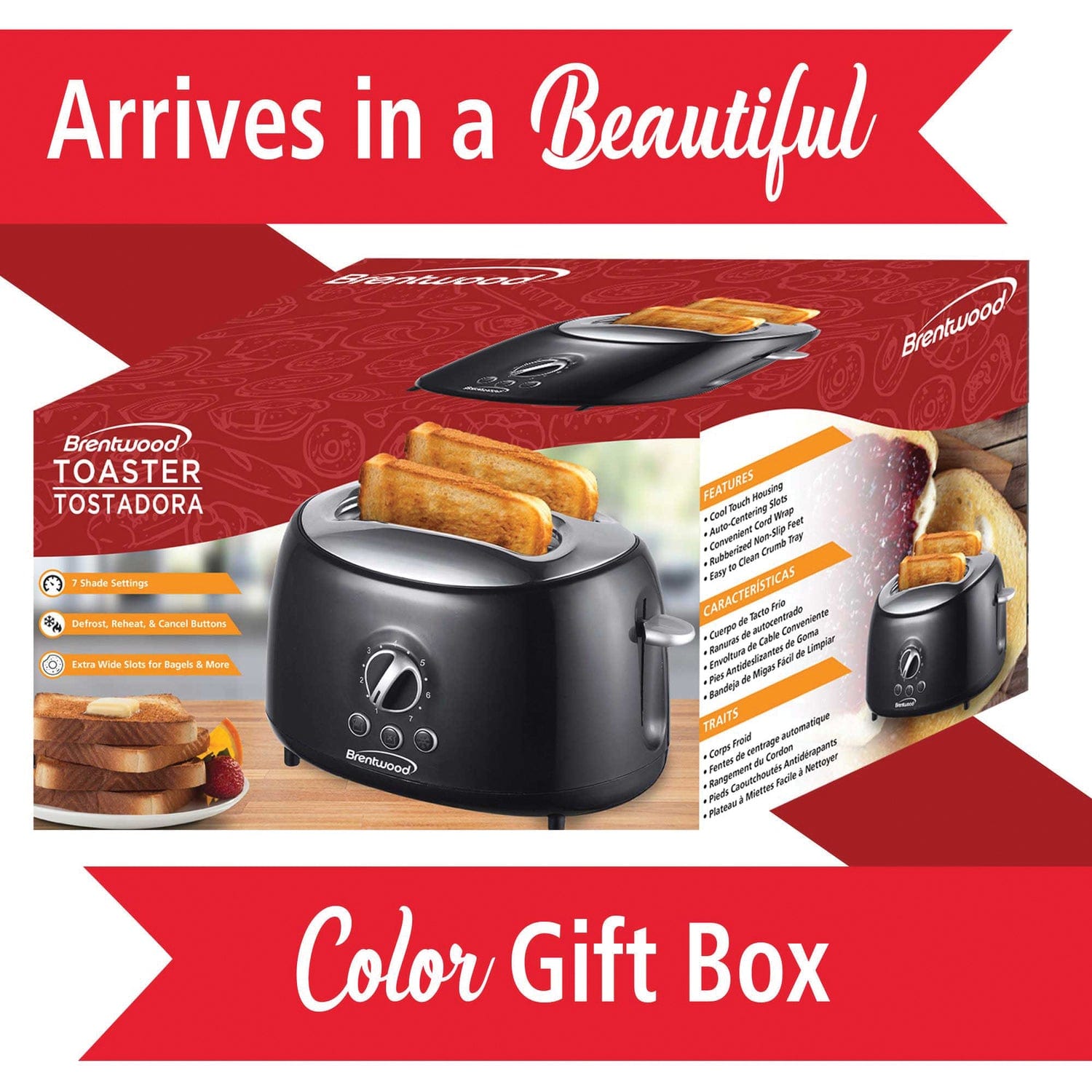 Brentwood Cool-Touch 2-Slice Retro Toaster with Extra-Wide Slots, Black