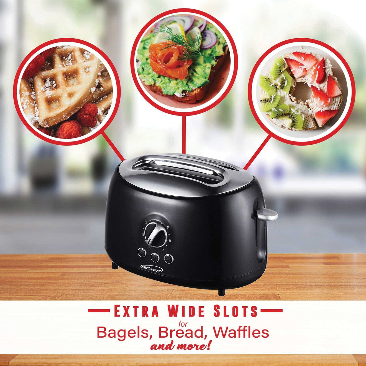 Brentwood Cool-Touch 2-Slice Retro Toaster with Extra-Wide Slots, Black