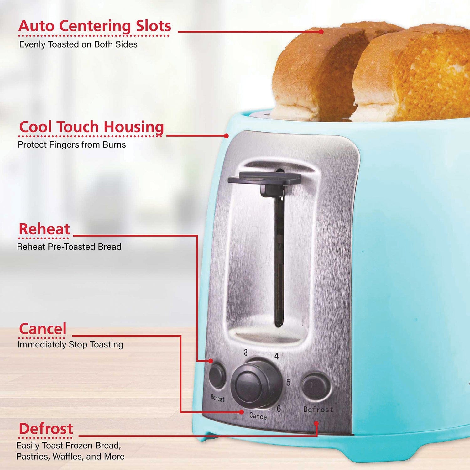 Brentwood Cool-Touch 2-Slice Toaster with Extra-Wide Slots, Blue