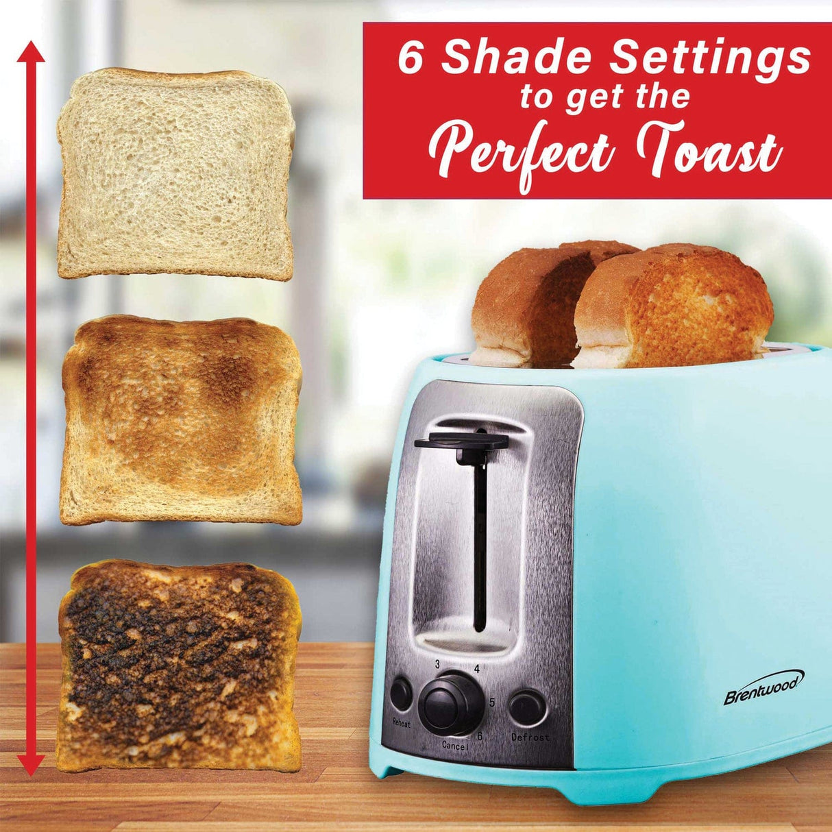 Brentwood Cool-Touch 2-Slice Toaster with Extra-Wide Slots, Blue