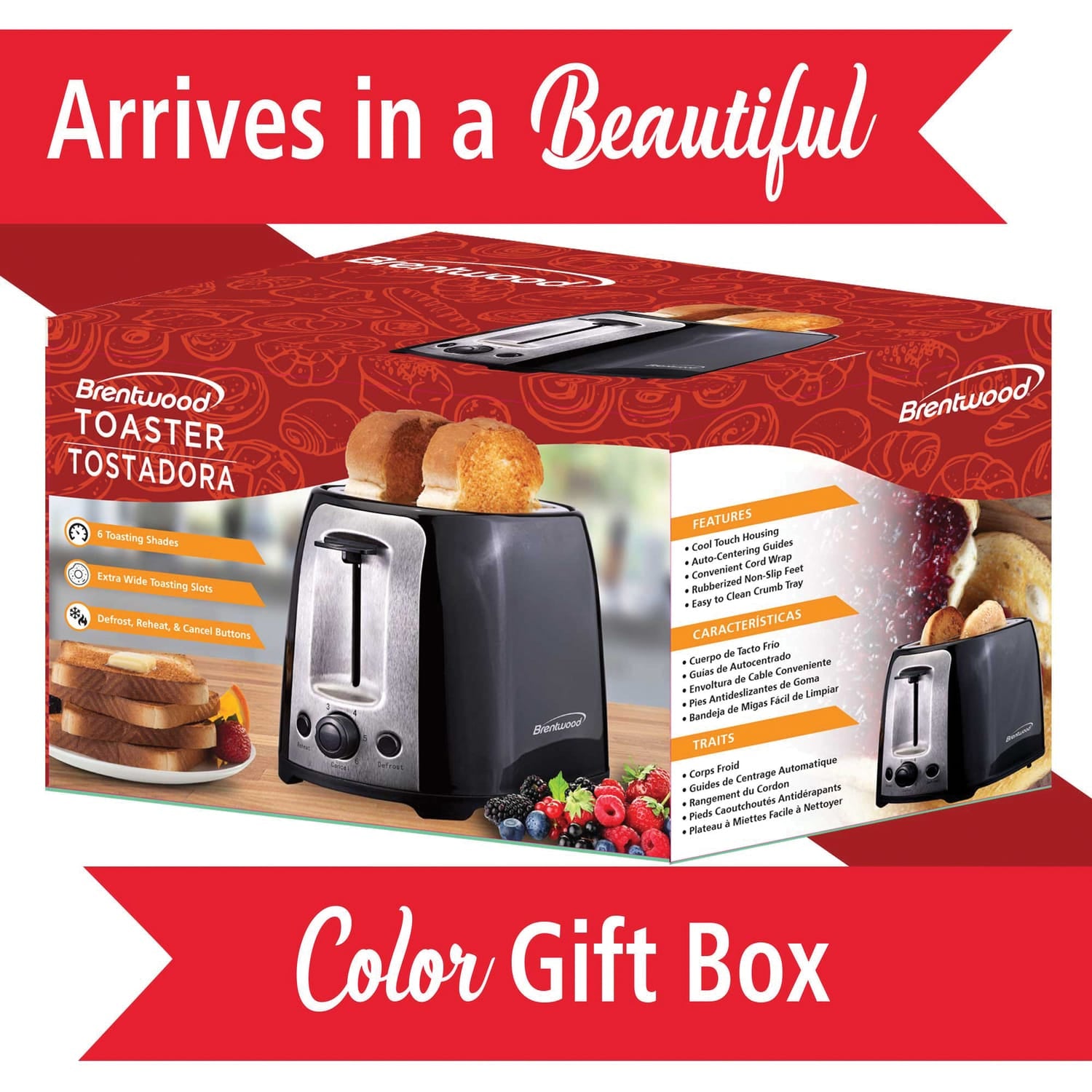 Brentwood 2-Slice Cool-Touch Toaster with Extra-Wide Slots, Black