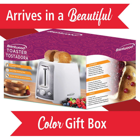 Brentwood 2-Slice Cool-Touch Toaster with Extra-Wide Slots, White