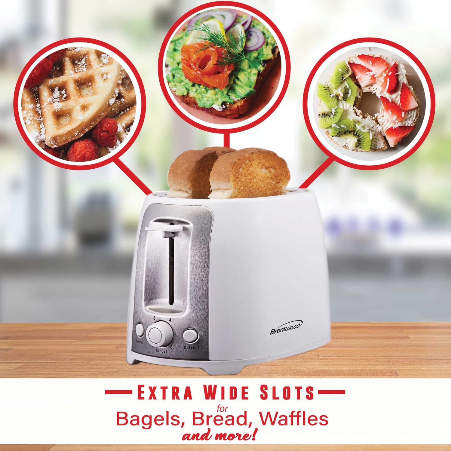 Brentwood 2-Slice Cool-Touch Toaster with Extra-Wide Slots, White