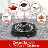 Brentwood Single-Coiled 1100-Watt Countertop Electric Burner with Temperature Control and Power Indicator Light, Black