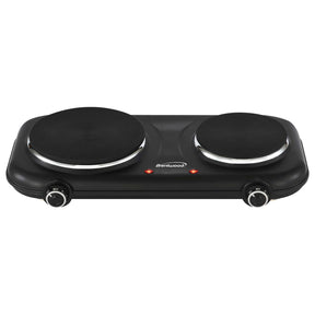 Brentwood Double-Cast-Iron 1100-Watt Countertop Electric Burner Hot Plate with Temperature Control and Power Indicator Light, Black