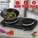 Brentwood Double-Cast-Iron 1100-Watt Countertop Electric Burner Hot Plate with Temperature Control and Power Indicator Light, Black