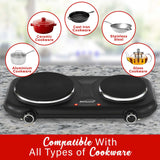Brentwood Double-Cast-Iron 1100-Watt Countertop Electric Burner Hot Plate with Temperature Control and Power Indicator Light, Black