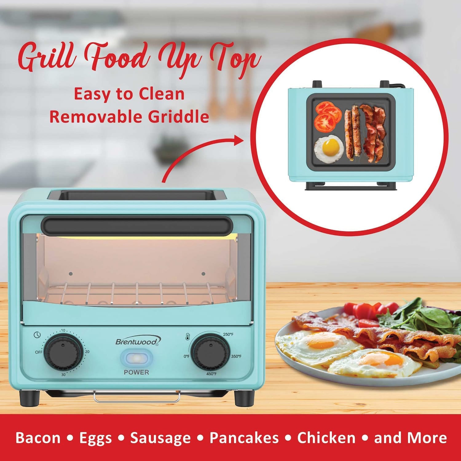 Brentwood 183-Cu. In., 3-L 500-Watt Stainless Steel Mini Toaster Oven, Blue