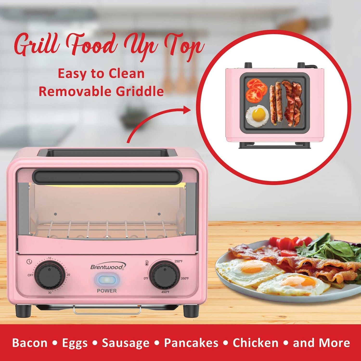 Brentwood 183-Cu. In., 3-L 500-Watt Stainless Steel Mini Toaster Oven, Pink