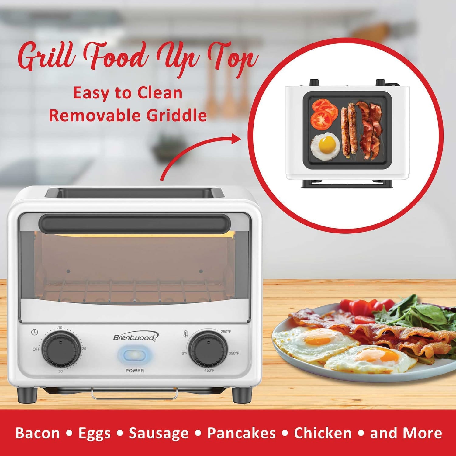 Brentwood 183-Cu. In., 3-L 500-Watt Stainless Steel Mini Toaster Oven, White