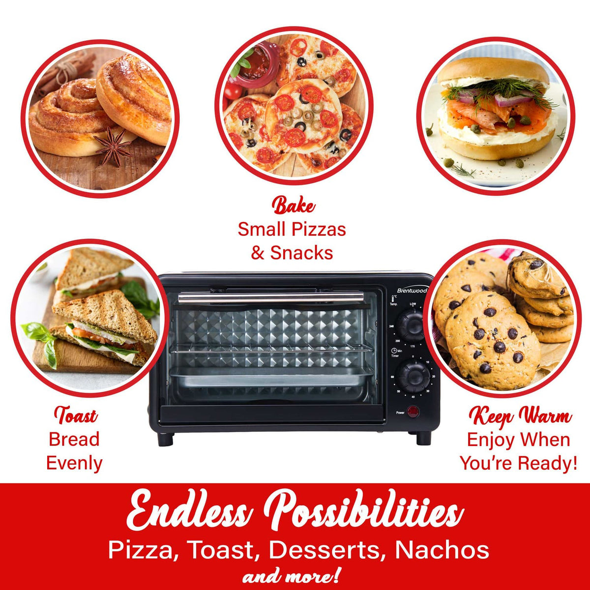 Brentwood 2-Slice 700-Watt Countertop Toaster Oven