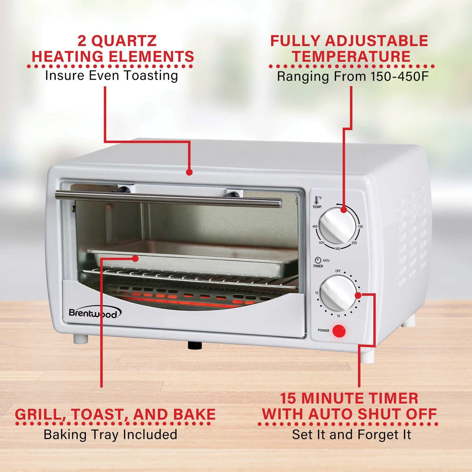 Brentwood 4-Slice Toaster Oven, White