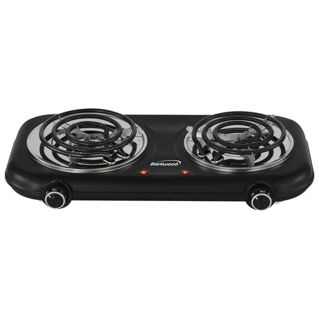 Brentwood Double-Coiled 1100-Watt Countertop Electric Burner with Temperature Control and Power Indicator Light, Black