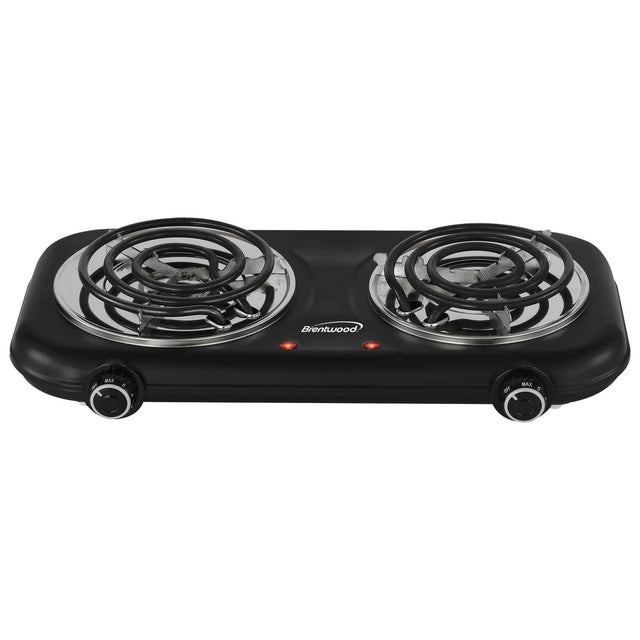 Brentwood Double-Coiled 1100-Watt Countertop Electric Burner with Temperature Control and Power Indicator Light, Black