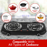 Brentwood Double-Coiled 1100-Watt Countertop Electric Burner with Temperature Control and Power Indicator Light, Black
