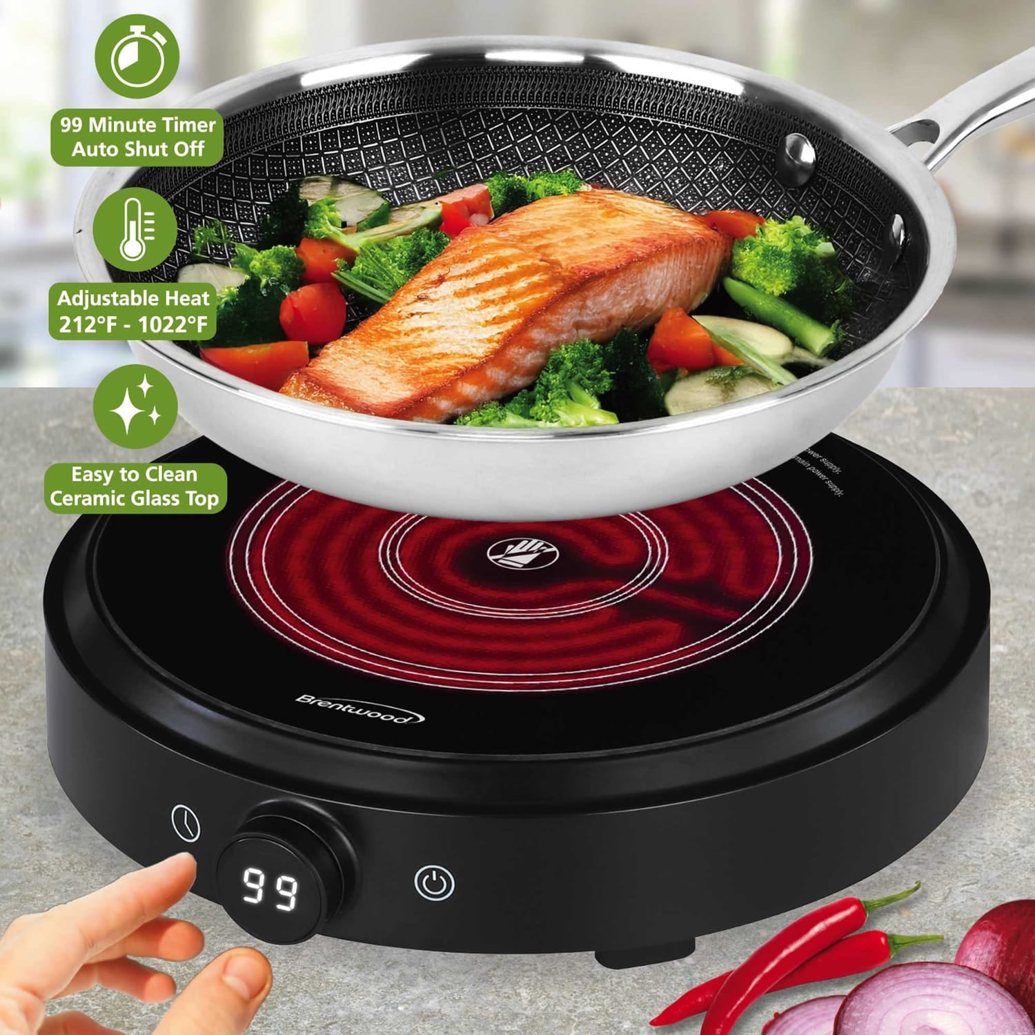 Brentwood Select 1300-Watt 10-In. Countertop Ceramic Glass Cooktop Surface with Single 8-In. Infrared Burner, Black