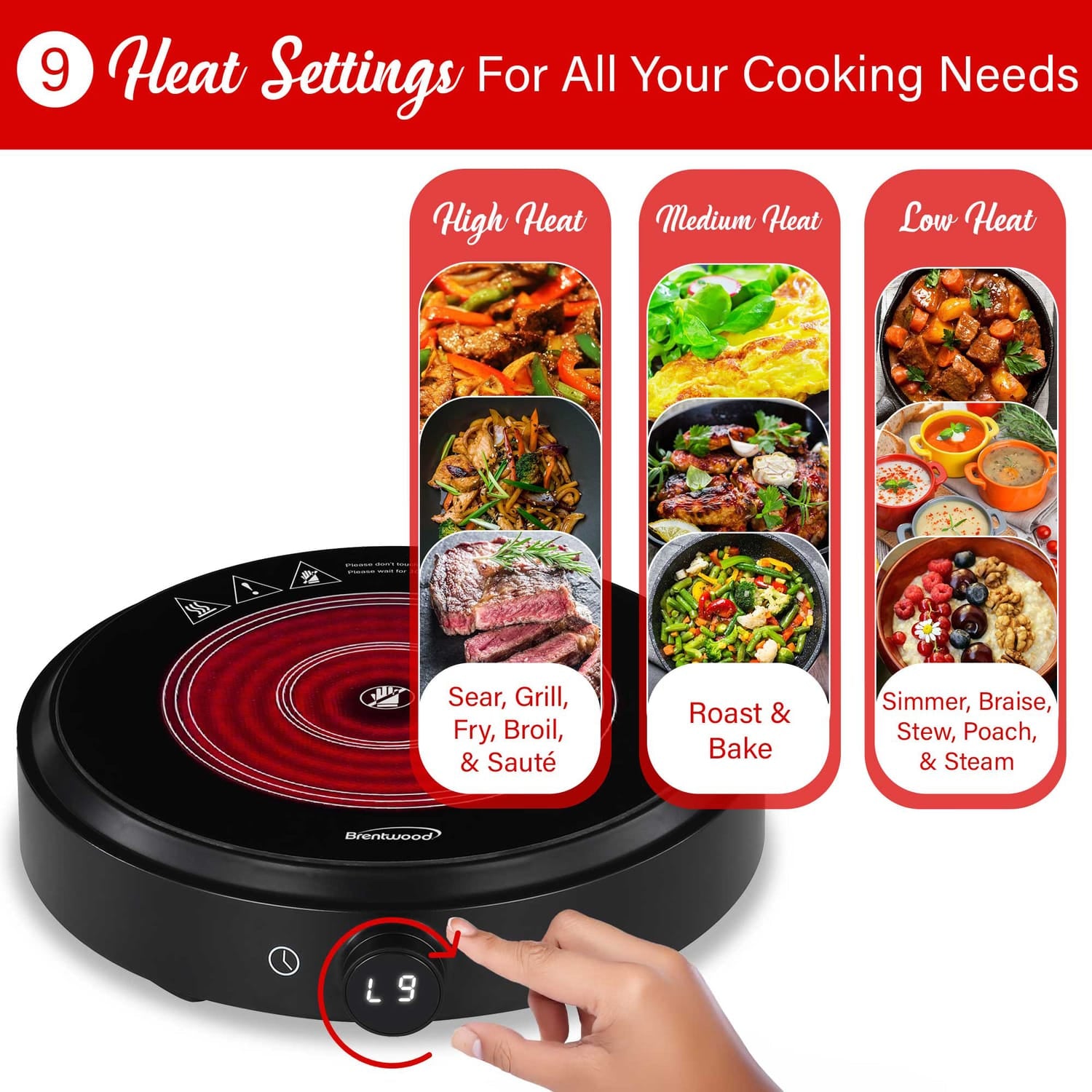 Brentwood Select 1300-Watt 10-In. Countertop Ceramic Glass Cooktop Surface with Single 8-In. Infrared Burner, Black