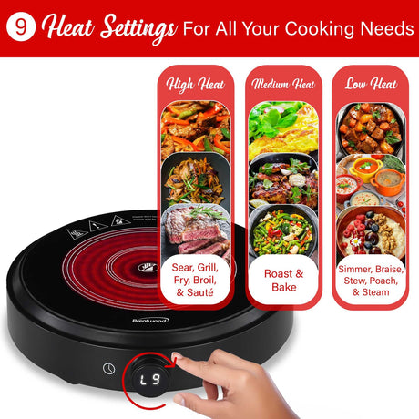 Brentwood Select 1300-Watt 10-In. Countertop Ceramic Glass Cooktop Surface with Single 8-In. Infrared Burner, Black